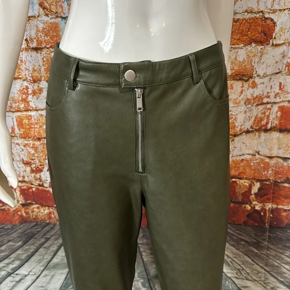 Anthropologie Avec Les Filles Faux Leather Kick-Flare Pants in Green - Picture 7 of 10